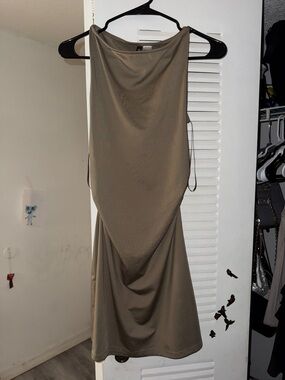 Divided Olive-Taupe Sleeveless Midi Dress
